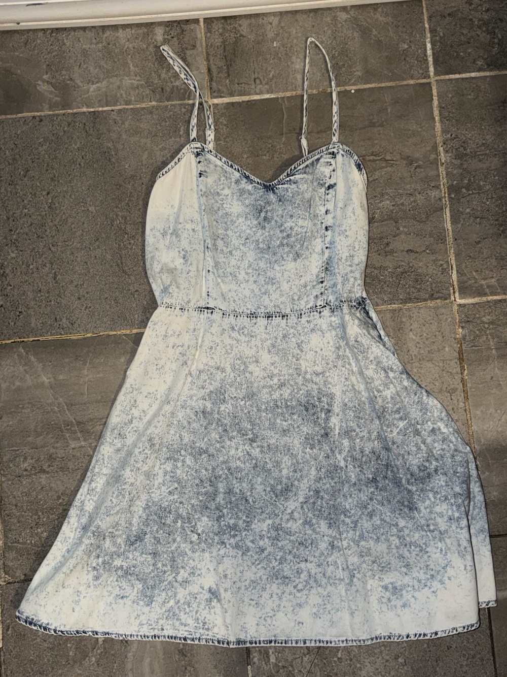 Light Blue Acid-Wash Slip Dress with Spaghetti Straps